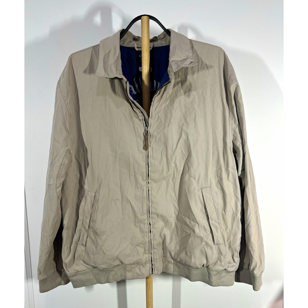 Callaway Golf Collection Jacket Mens Large Beige Microfiber Plaid Lined Full Zip